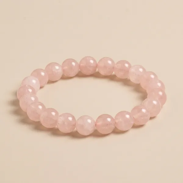 Pink_Rose_Quartz_Gemstone_Elastic_Beaded_Bracelet_For_Unisex