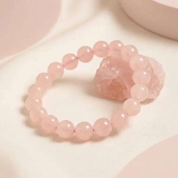Pink_Rose_Quartz_Gemstone_Elastic_Beaded_Bracelet_For_Unisex