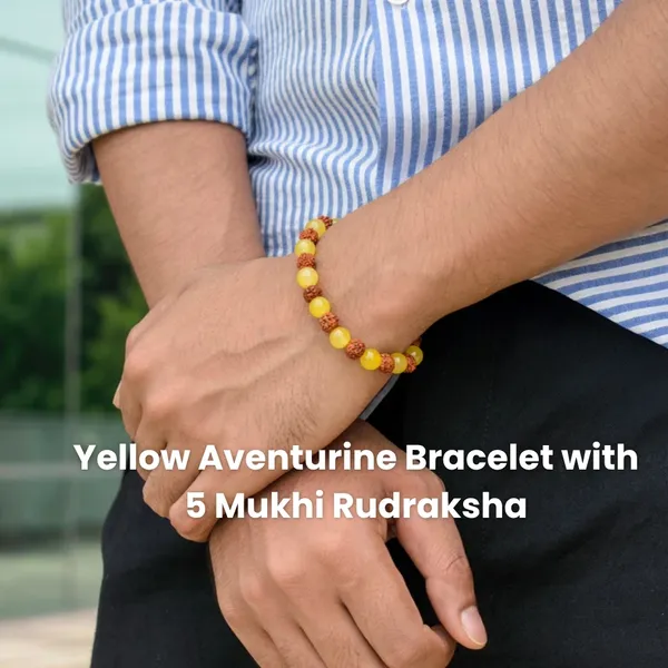 Yellow_And_Brown_Aventurine_5_Mukhi_Rudraksha_Beaded_Bracelet_For_Unisex