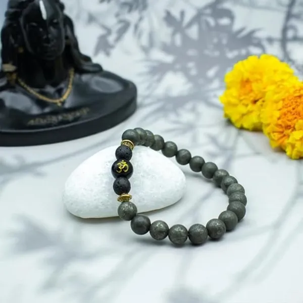 Multicolor_Pyrite_Black_Matte_Om_Charm_Beaded_Bracelet_For_Unisex