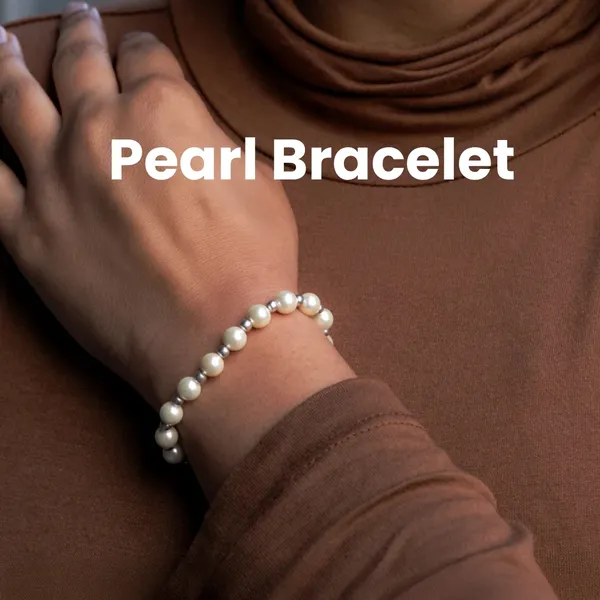 White_Pearl_Silver_Accent_Beaded_Stretch_Bracelet_For_Unisex