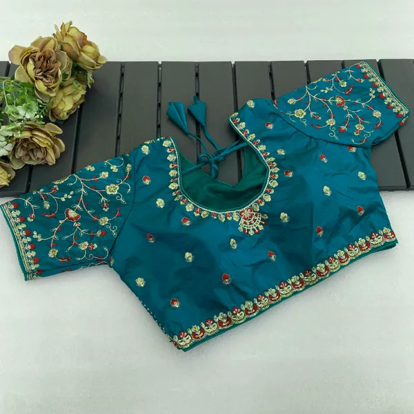 Green_Mullti_Sequence_Floral_Self_Design_Embroidery_Work_Free_Size_Stitched_Blouse