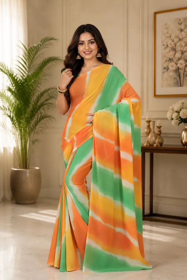 Multicolour_Georgette_Saree_With_Banarasi_Blouse_Piece