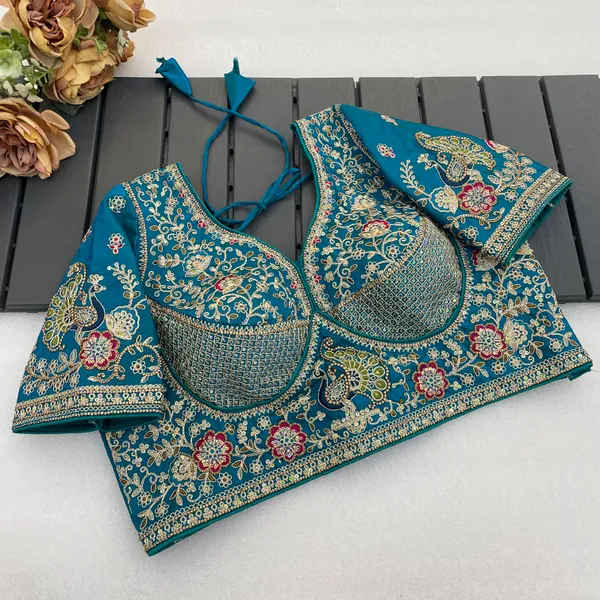 Green_Mullti_Sequence_Floral_Self_Design_Embroidery_Work_Free_Size_Stitched_Blouse