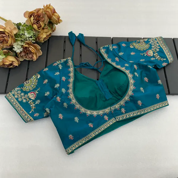 Green_Mullti_Sequence_Floral_Self_Design_Embroidery_Work_Free_Size_Stitched_Blouse