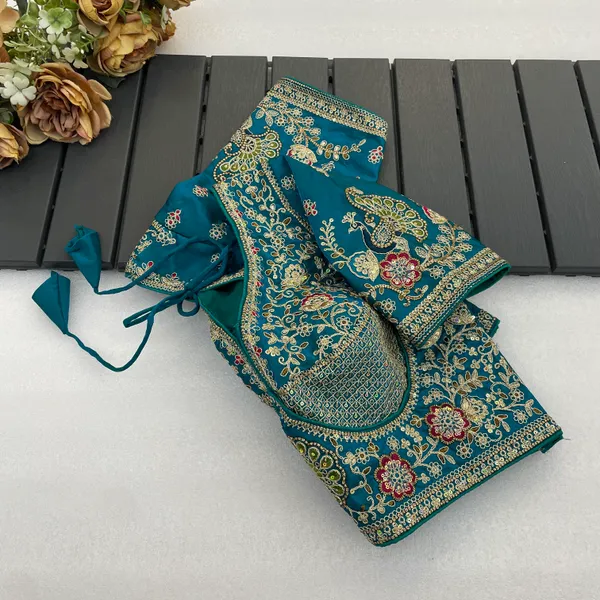 Green_Mullti_Sequence_Floral_Self_Design_Embroidery_Work_Free_Size_Stitched_Blouse