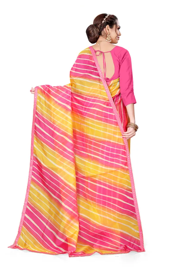 Pink_And_Yellow_Organza_Silk_Saree_With_Satin_Blouse_Piece