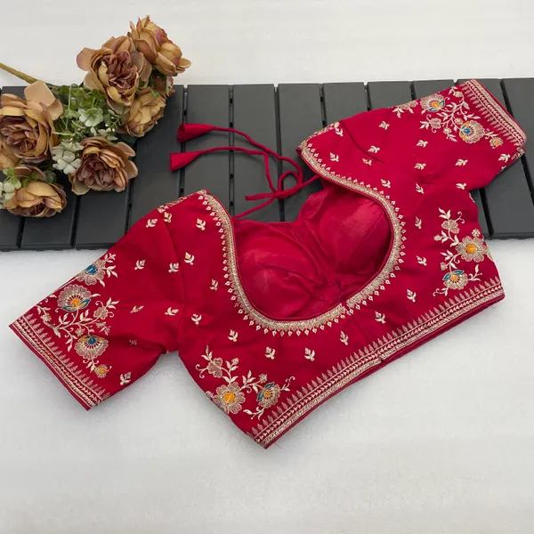 Red_Mullti_Sequence_Floral_Self_Design_Embroidery_Work_Free_Size_Stitched_Blouse