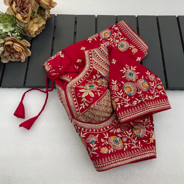 Red_Mullti_Sequence_Floral_Self_Design_Embroidery_Work_Free_Size_Stitched_Blouse
