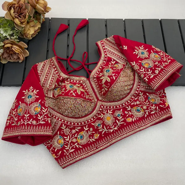 Red_Mullti_Sequence_Floral_Self_Design_Embroidery_Work_Free_Size_Stitched_Blouse
