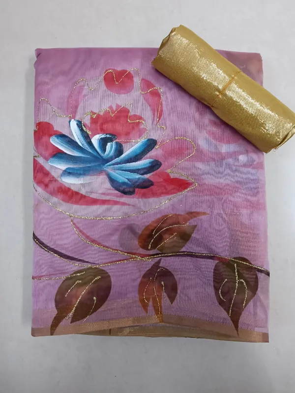 Pink_Organza_Silk_Saree_With_Golden_Zari_Border_And_Brocade_Blouse_Piece