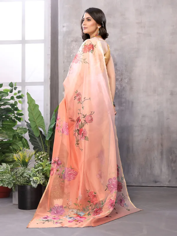 Pink_Organza_Silk_Saree_With_Golden_Zari_Border_And_Brocade_Blouse_Piece