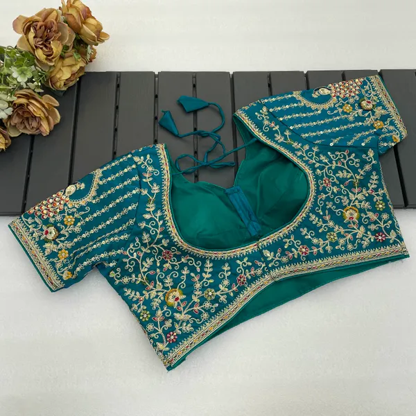 Green_Mullti_Sequence_Floral_Self_Design_Embroidery_Work_Free_Size_Stitched_Blouse