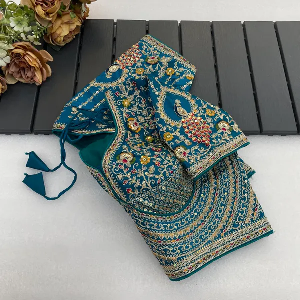 Green_Mullti_Sequence_Floral_Self_Design_Embroidery_Work_Free_Size_Stitched_Blouse