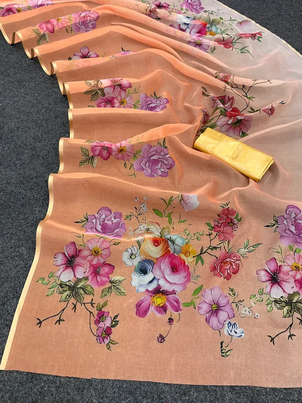 Pink_Organza_Silk_Saree_With_Golden_Zari_Border_And_Brocade_Blouse_Piece