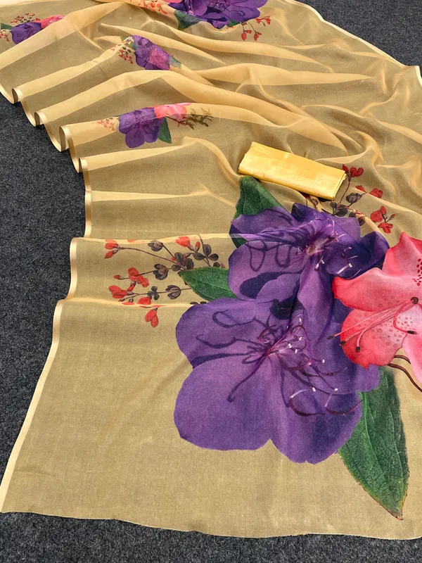Yellow_Organza_Silk_Saree_With_Golden_Zari_Border_And_Brocade_Blouse_Piece