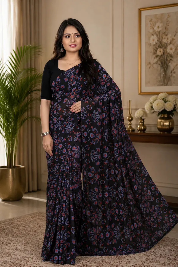 Black_Georgette_Saree_With_Banglori_Blouse_Piece