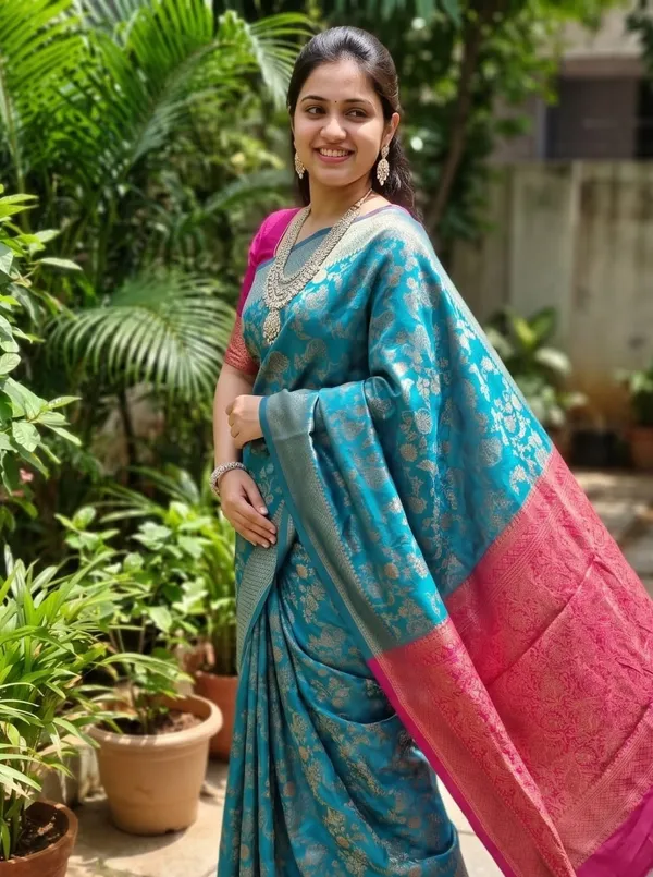 Elegant_Turquoise_and_Magenta_Banarasi_Silk_Saree