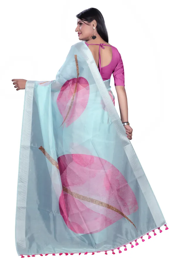 Blue_Organza_Silk_Saree_With_Silver_Zari_Border_And_Banglori_Blouse_Piece