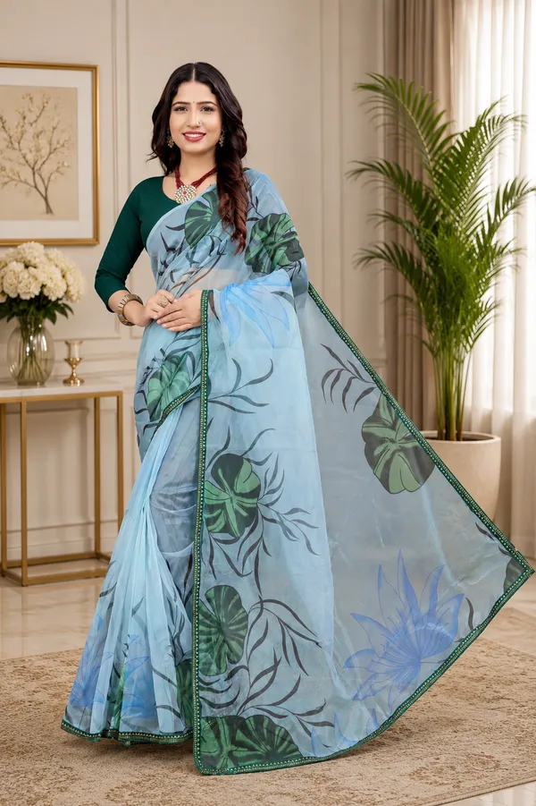 Blue_Organza_Silk_Saree