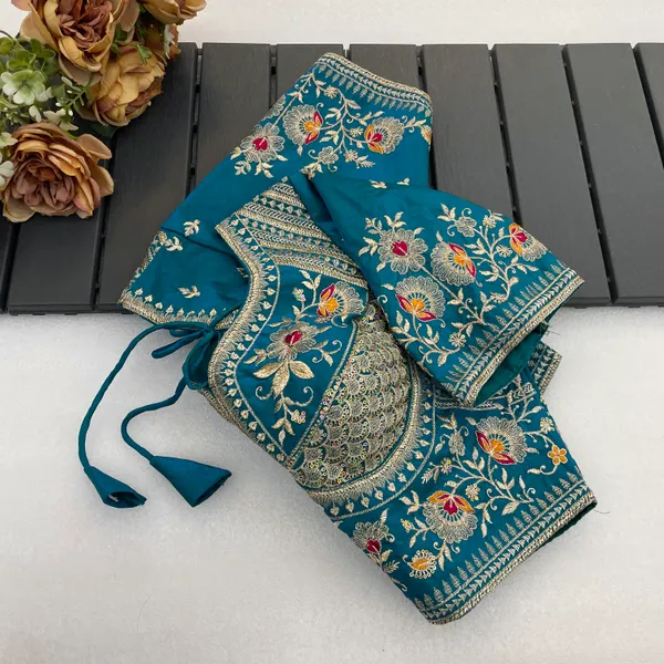 Green_Mullti_Sequence_Floral_Self_Design_Embroidery_Work_Free_Size_Stitched_Blouse