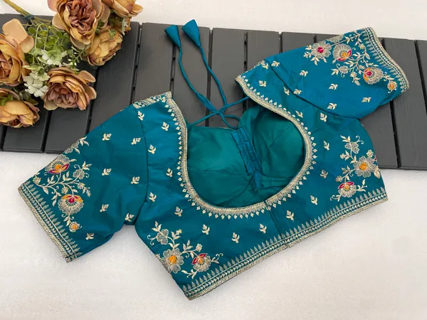 Green_Mullti_Sequence_Floral_Self_Design_Embroidery_Work_Free_Size_Stitched_Blouse