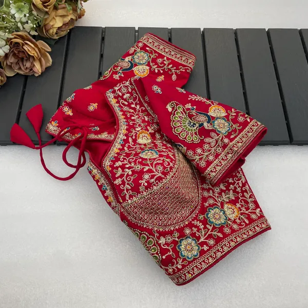 Red_Mullti_Sequence_Floral_Self_Design_Embroidery_Work_Free_Size_Stitched_Blouse