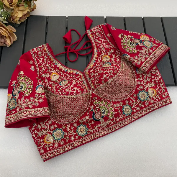 Red_Mullti_Sequence_Floral_Self_Design_Embroidery_Work_Free_Size_Stitched_Blouse