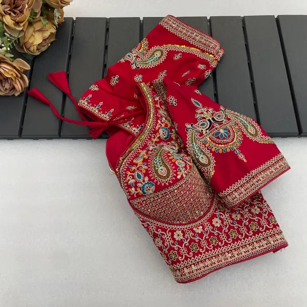 Red_Mullti_Sequence_Floral_Self_Design_Embroidery_Work_Free_Size_Stitched_Blouse