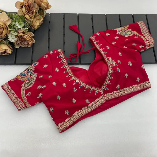 Red_Mullti_Sequence_Floral_Self_Design_Embroidery_Work_Free_Size_Stitched_Blouse