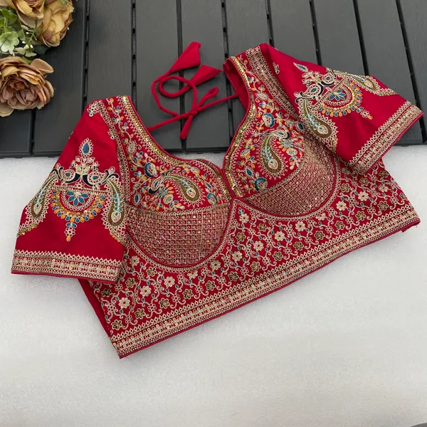 Red_Mullti_Sequence_Floral_Self_Design_Embroidery_Work_Free_Size_Stitched_Blouse