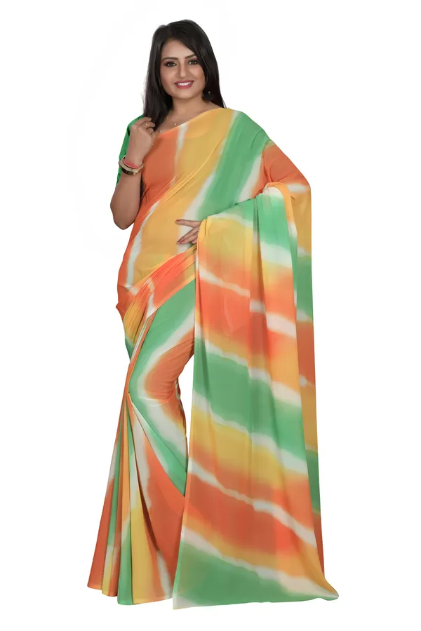 Multicolour_Georgette_Saree_With_Banarasi_Blouse_Piece