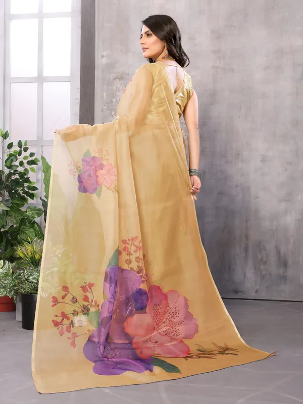 Yellow_Organza_Silk_Saree_With_Golden_Zari_Border_And_Brocade_Blouse_Piece