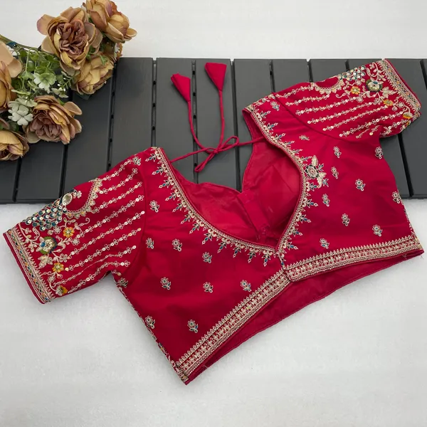 Red_Mullti_Sequence_Floral_Self_Design_Embroidery_Work_Free_Size_Stitched_Blouse