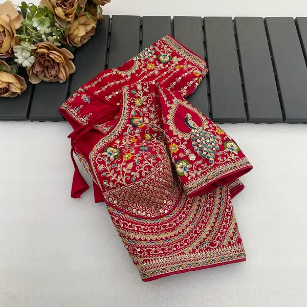 Red_Mullti_Sequence_Floral_Self_Design_Embroidery_Work_Free_Size_Stitched_Blouse
