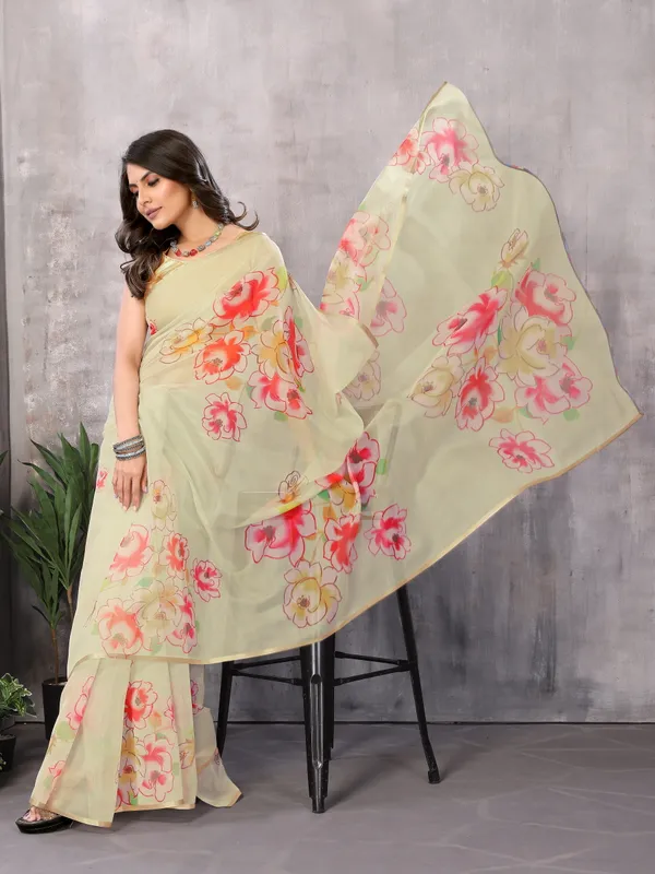 Lemon_Yellow_Organza_Silk_Saree_With_Golden_Zari_Border_And_Brocade_Blouse_Piece