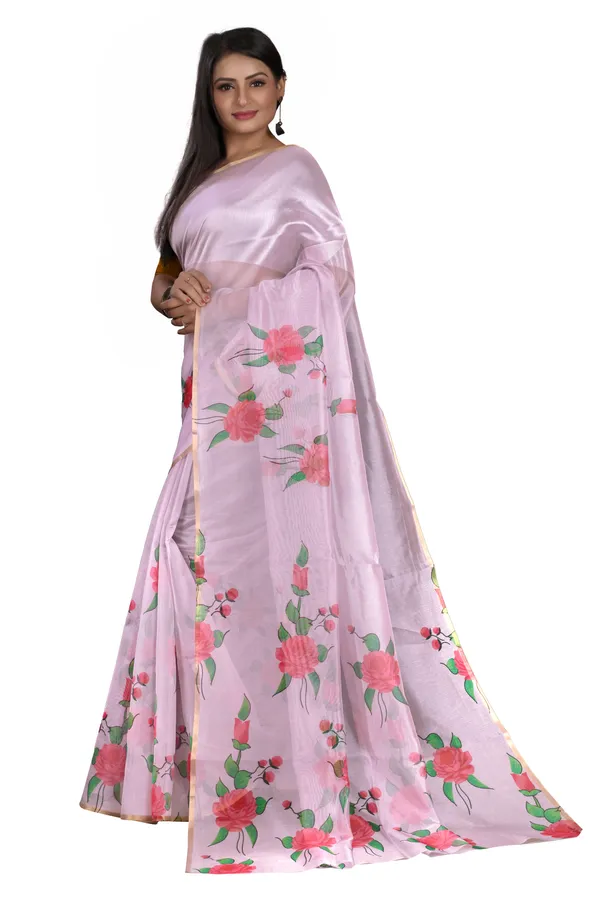 Pink_Organza_Silk_Saree_With_Golden_Zari_Border_And_Brocade_Blouse_Piece