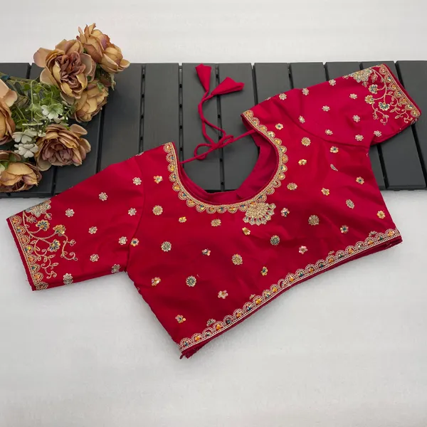 Red_Mullti_Sequence_Floral_Self_Design_Embroidery_Work_Free_Size_Stitched_Blouse