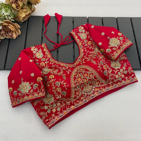 Red_Mullti_Sequence_Floral_Self_Design_Embroidery_Work_Free_Size_Stitched_Blouse