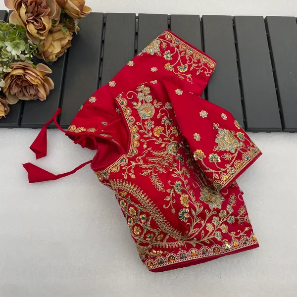 Red_Mullti_Sequence_Floral_Self_Design_Embroidery_Work_Free_Size_Stitched_Blouse