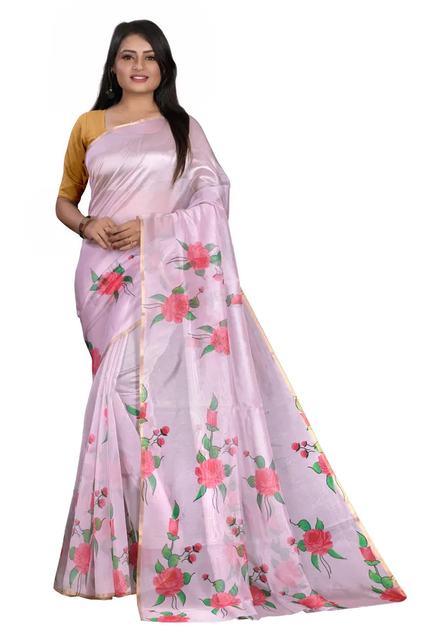 Pink_Organza_Silk_Saree_With_Golden_Zari_Border_And_Brocade_Blouse_Piece