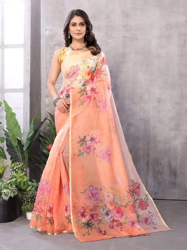 Pink_Organza_Silk_Saree_With_Golden_Zari_Border_And_Brocade_Blouse_Piece