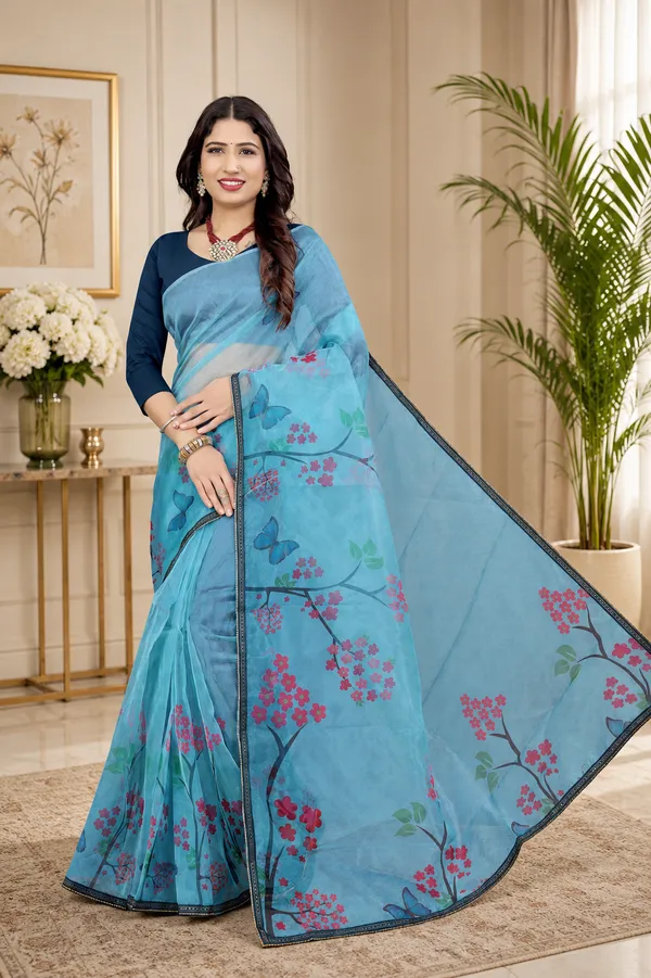 Blue_Organza_Silk_Saree