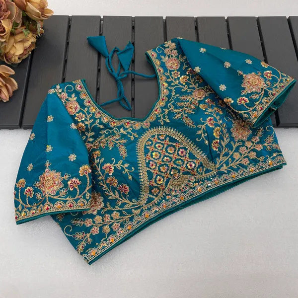Green_Mullti_Sequence_Floral_Self_Design_Embroidery_Work_Free_Size_Stitched_Blouse