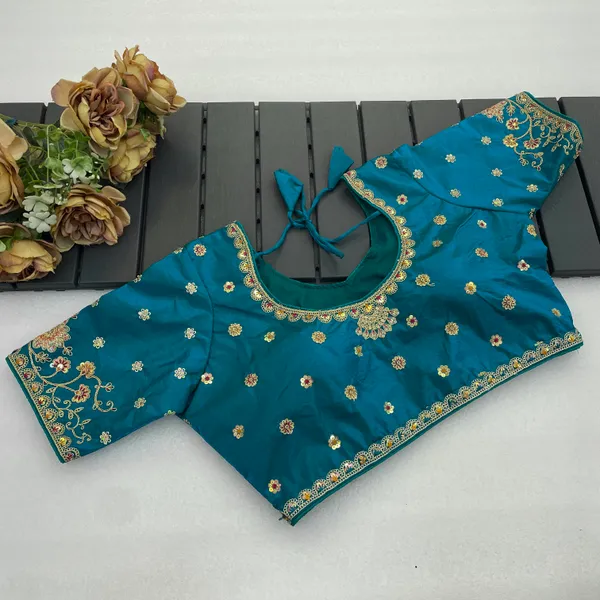 Green_Mullti_Sequence_Floral_Self_Design_Embroidery_Work_Free_Size_Stitched_Blouse