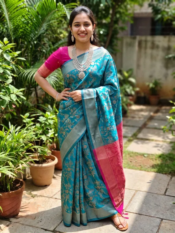 Elegant_Turquoise_and_Magenta_Banarasi_Silk_Saree