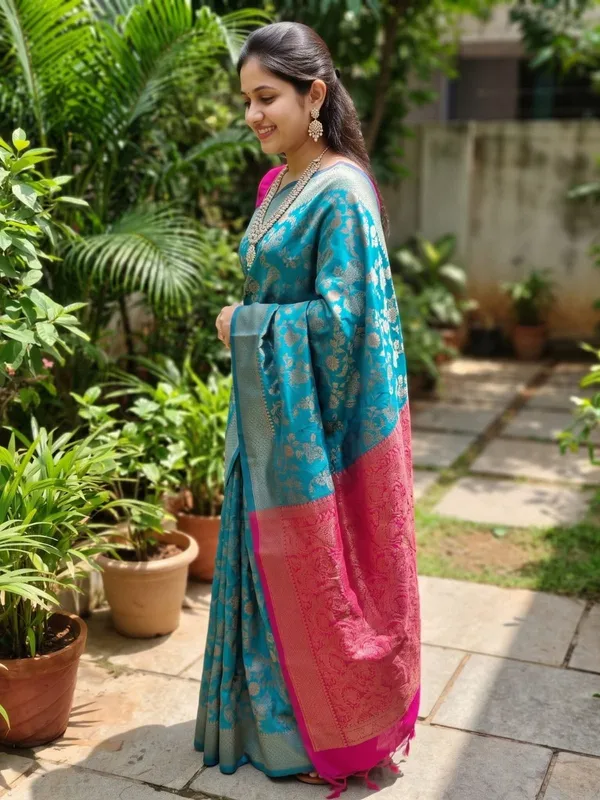 Elegant_Turquoise_and_Magenta_Banarasi_Silk_Saree