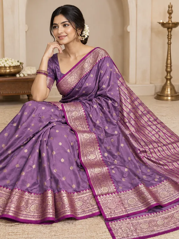 Luxurious_Dark_Pink_Mercerized_Soft_Silk_Saree