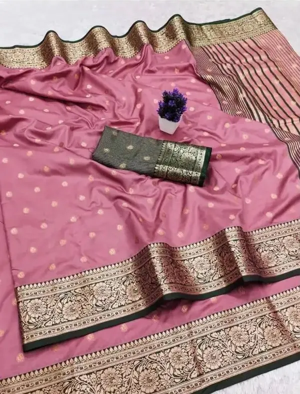 Luxurious_Pink_Mercerized_Soft_Silk_Saree