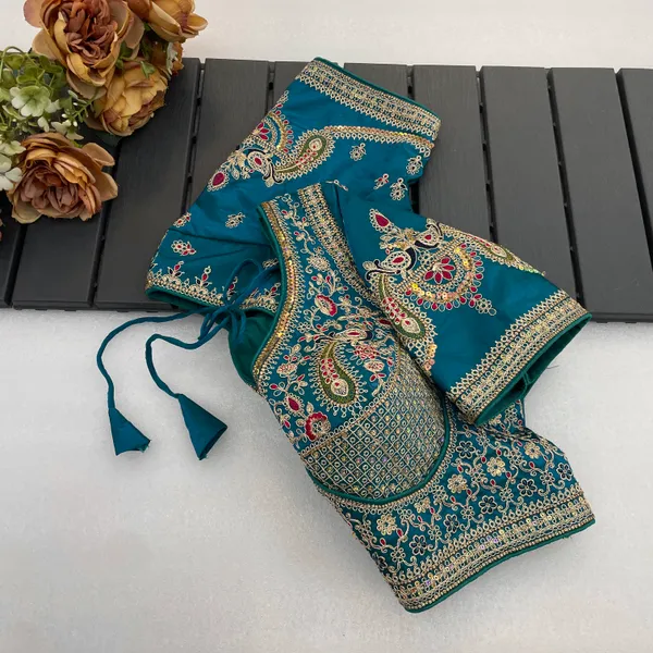 Green_Mullti_Sequence_Floral_Self_Design_Embroidery_Work_Free_Size_Stitched_Blouse